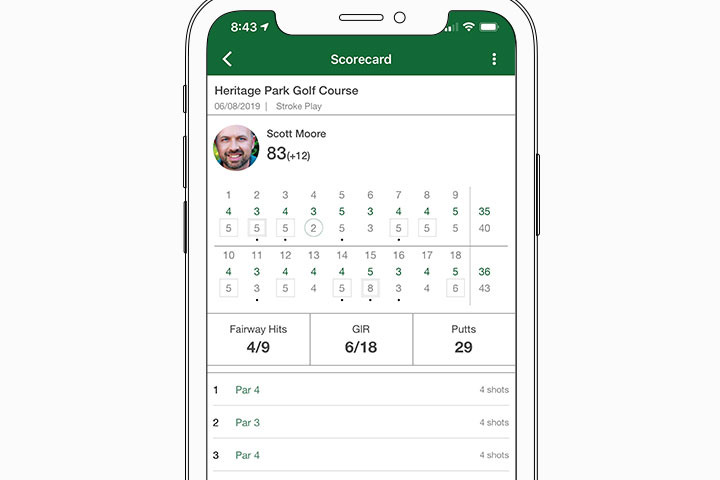 Scorecard history - Garmin Golf™ App